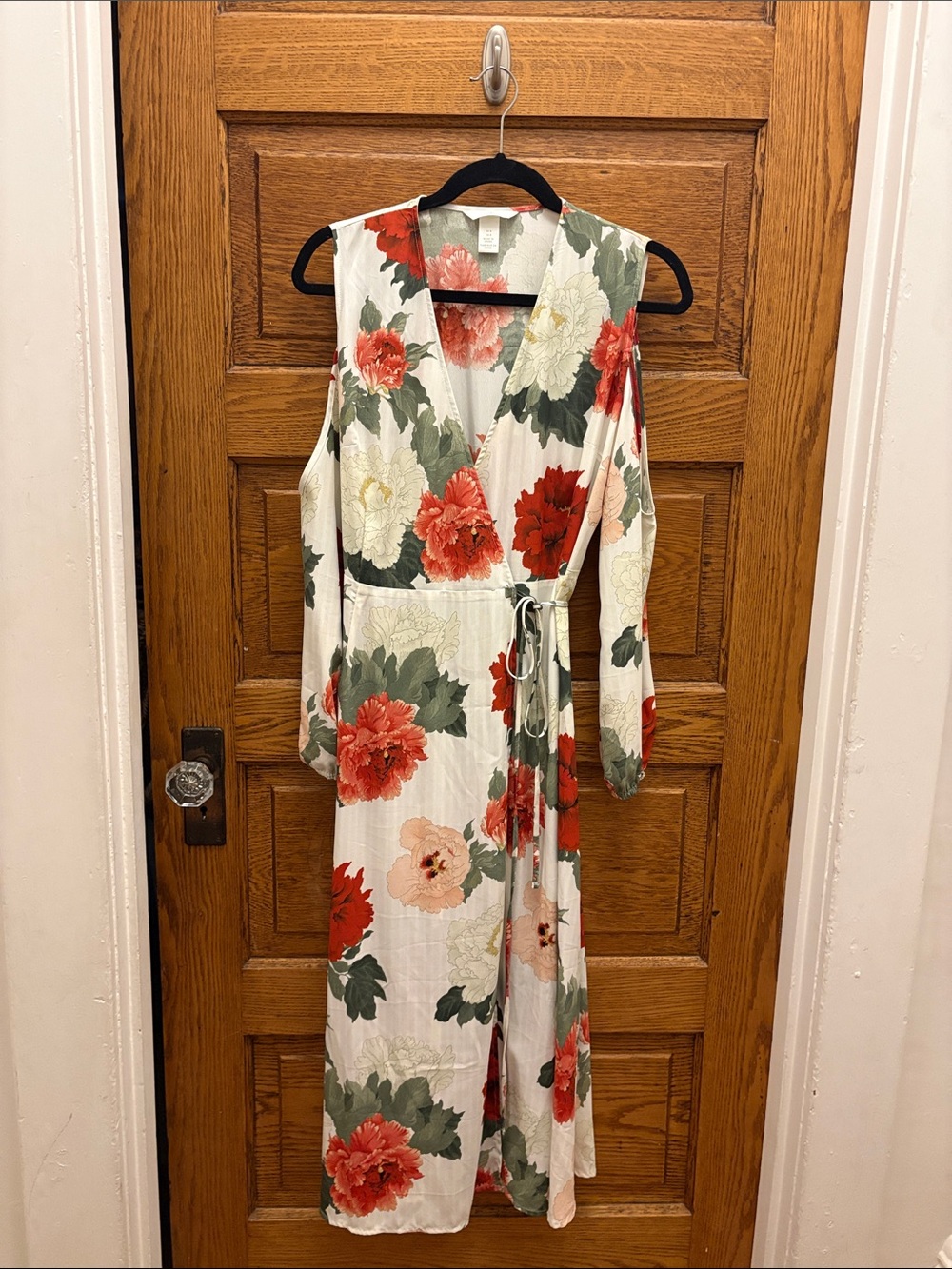 H&M Ivory Maxi Dress with Red & Green Floral Print